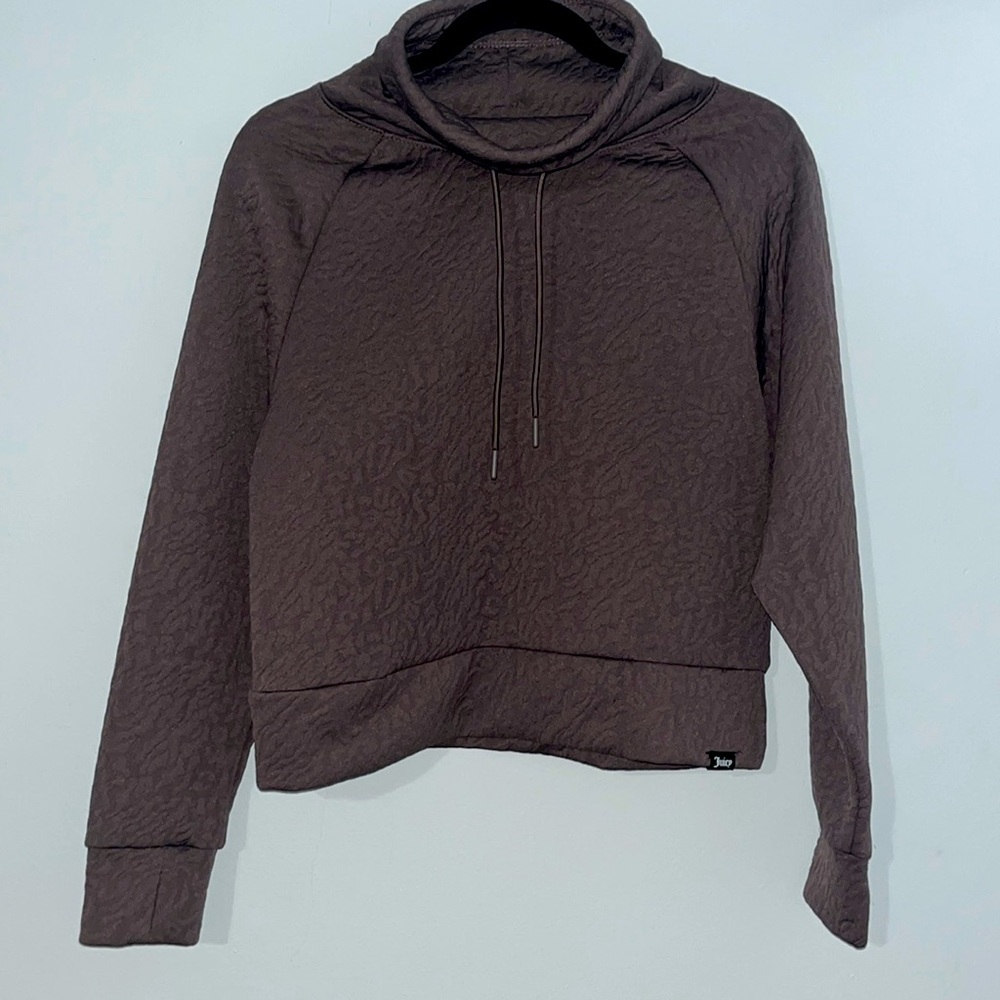 Juicy Couture Sport Cropped Plum Pullover Hoodie‎ Animal Print Size Small